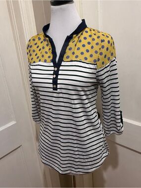 LA Girl Navy & White Striped Tunic with Yellow Polka-Dot Yoke